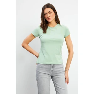 Rachel Bisiklet Yaka Slim Fit Basic Tişört - Çağla