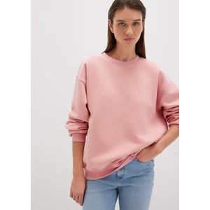 Bisiklet Yaka Pembe Basic Sweatshirt 1610198-91003