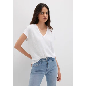 V Yaka Beyaz Basic Tişört 1612380-620