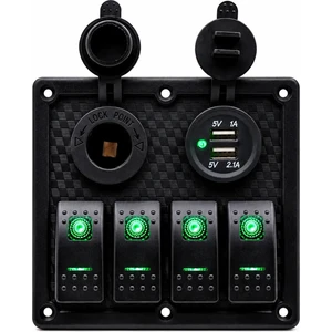 4'lü Switch Panel USB + Çakmaklık Yeşil LED'li