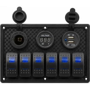 6'lı Switch Panel USB + Çakmaklık + Voltmetre Mavi LED'li