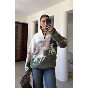 Premium Geyik Desenli Polar- Haki