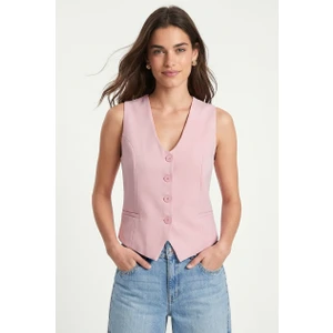 Kadın Style Astarlı Pembe Dokuma Yelek