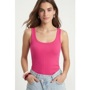 Kadın Cotton Premium Doku Fuşya Pamuklu Basic Fitilli Atlet