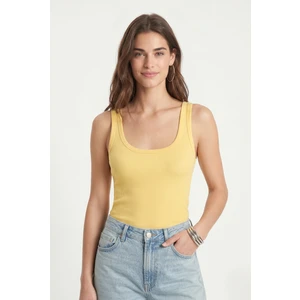 Kadın Cotton Premium Doku Sarı Pamuklu Basic Fitilli Atlet