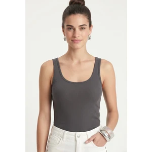 Kadın Cotton Premium Doku Antrasit Pamuklu Basic Fitilli Atlet