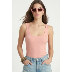 Kadın Cotton Premium Doku Somon Pamuklu Basic Fitilli Atlet