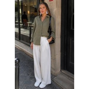 Haki Muslin Kumaş Basic Kadın Gömlek MG1660