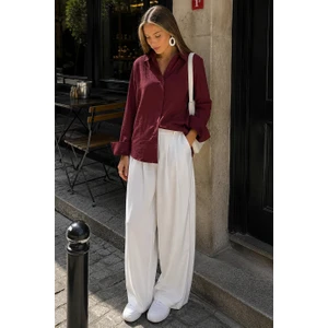 Bordo Muslin Kumaş Basic Kadın Gömlek MG1660