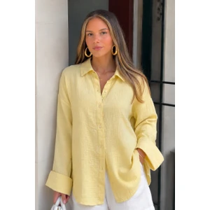 Sarı Muslin Kumaş Basic Kadın Gömlek MG1660