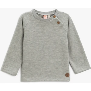 Basic Ribanalı Düğme Detaylı Sweatshirt Pamuklu