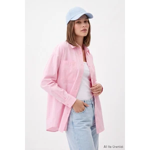 Pembe Cepli Oversize Uzun Basic Gömlek Tcr 6256A
