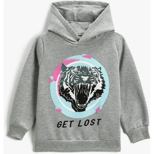 Kaplan Baskılı Kapüşonlu Sweatshirt