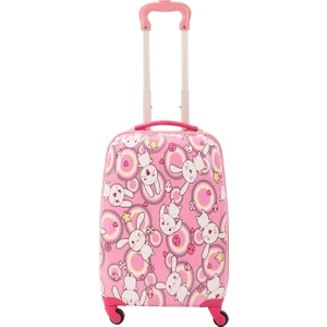 V307 ABS ÇOCUK VALİZ-PEMBE-TAVŞAN BASKI