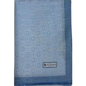 Pamuk Ipek Şeritli Monogram Şal 41728-AÇIK Mavi