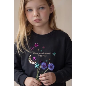 Pullu Ay Yıldız Nakışlı Sweatshirt 2-8 Yaş Antrasit