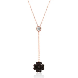 Inure Jewelry Gümüş Siyah Yonca Bayan Kolye
