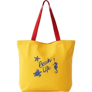 Beach Life Baskılı Sarı Bez Çanta