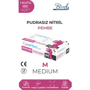 Pembe Nitril Muayene Eldiveni Pudrasız 100’lük Kutu - Medium