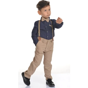 Buse & Eylül Bebe Krem Papyonlu Pantolon Askılı Erkek Çocuk Takımı