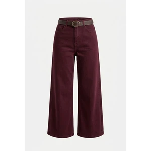 Premium Kemerli Flare Jean- Bordo