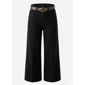 Premium Kemerli Flare Jean- Siyah