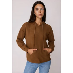 Omuz Dekolteli Kanguru Cep Kapüşonlu Sweatshirt