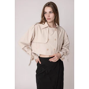 Astarlı Önü Düğmeli Crop Trençkot
