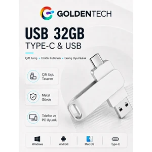 Golden Tech 2 In 1 Çift Taraflı Type-C USB 2.0 Metal USB Bellek