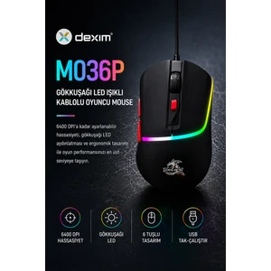 Rainbow LED Işıklı 6400 Dpı Kablolu Gaming Oyuncu Mouse