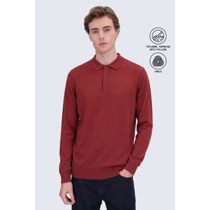 Kiremit Regular Fit Düz Polo Yaka Triko Kazak