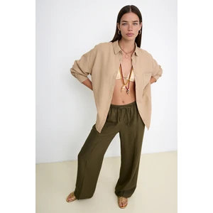 Happiness İstanbul Oversize Basic Müslin Gömlek LMX0002 Krem