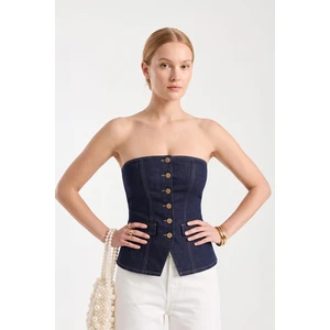 Blue White Kadın Denim Büstiyer