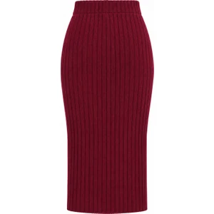 6929 Kadın Fitilli Triko Etek Bordo