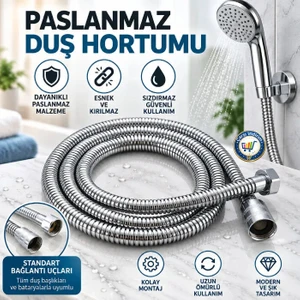 Extra Örgülü Duş Hortumu 150 cm Paslanmaz Çelik Malzeme ile Sağlam ve Dayanıklı