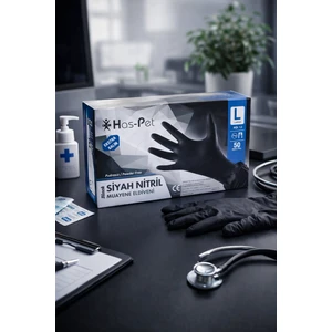 Haspet Siyah Nitril Eldiven Extra Kalın Large 50'li