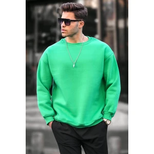Yeşil Bisiklet Yaka Oversize Şardonlu Basic Erkek Sweatshirt 6048