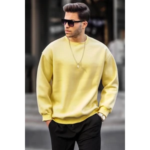 Sarı Bisiklet Yaka Oversize Şardonlu Basic Erkek Sweatshirt 6048