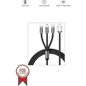 Şarj Kablosu Usb to Type-C Lightning Micro 3IN1 Data Kablo U160 Siyah