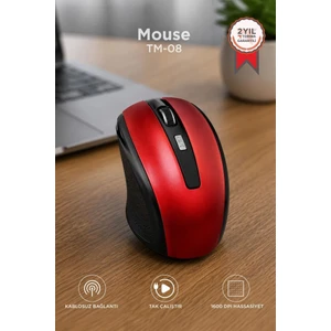 Mouse Optik Kablosuz Fare TM08 Kırmızı