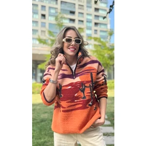 Dik Yaka Çöl Desenli Polar Sweatshirt
