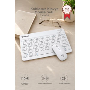 Kablosuz Klavye Mouse Seti TMK04 Beyaz