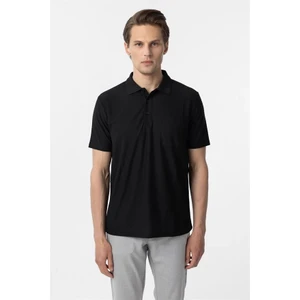 Siyah Regular Düğmeli Polo Yaka Tişört