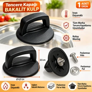 Tencere Cam Kapak Kulp u ve Paslanmaz Vidasıyla Beraber (1Adet)