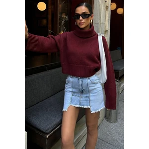 Bordo Boğazlı Kadın Triko Kazak MG2255