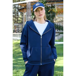 Basic Fermuarlı Kapüşonlu Oversize Sweatshirt
