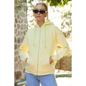 Basic Fermuarlı Kapüşonlu Oversize Sweatshirt