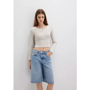 Uzun Kollu Crop Basic Tişört 1613403-80084