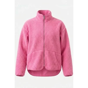 Fermuarlı Dik Yaka Polar Ceket- Pembe