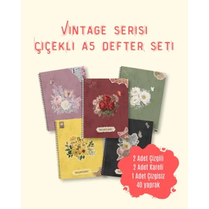 Eylül Medya Vintage Serisi Çiçekli A5 Defter Seti
